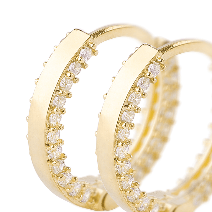 Aros de Oro 18kt Argollas Circon de 11mm 2