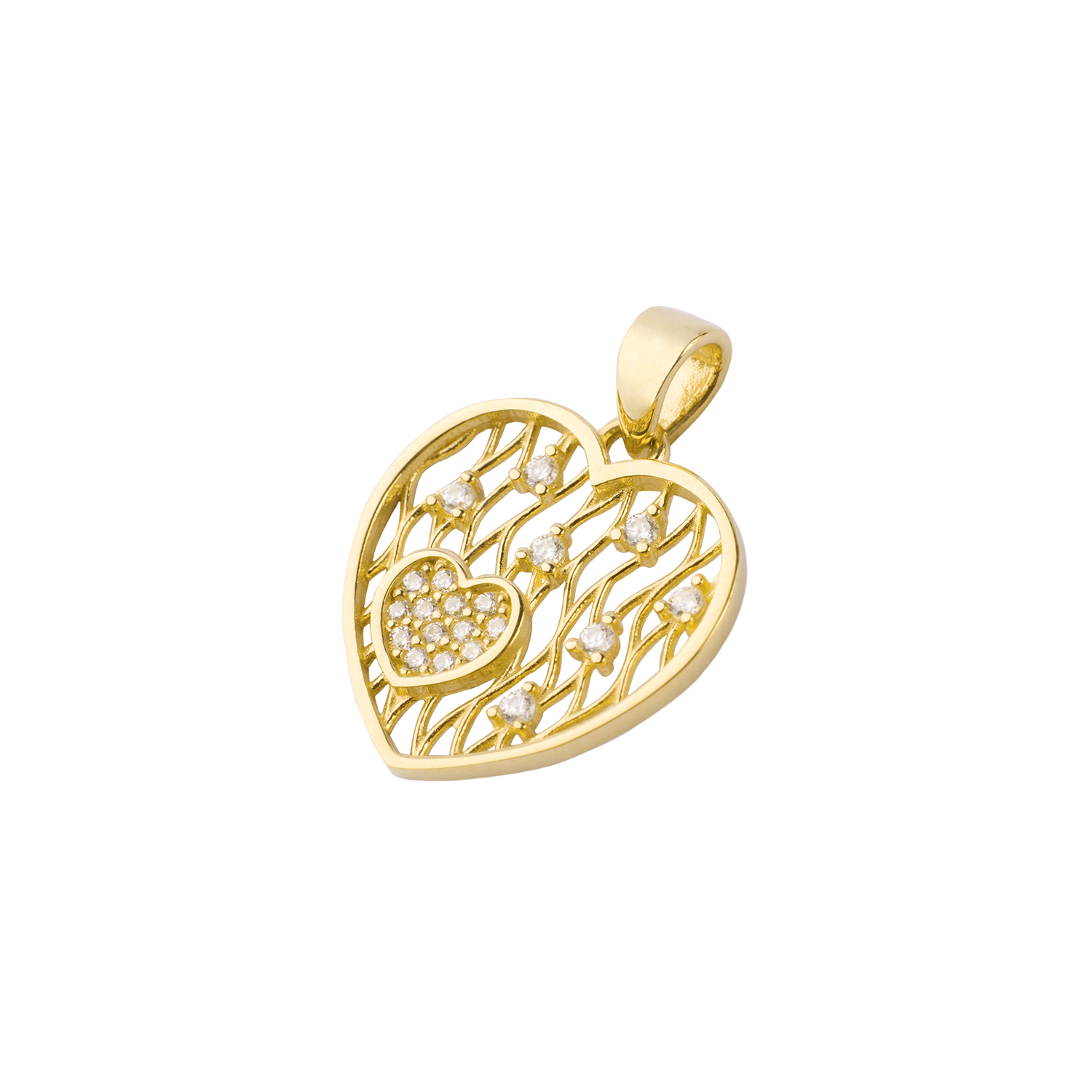 Colgante de Oro 18kt Corazon Calado Circon 1