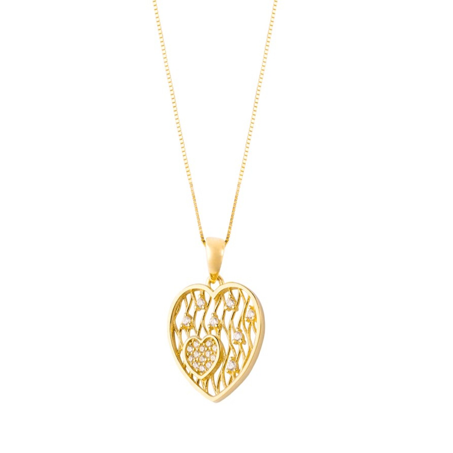 Colgante de Oro 18kt Corazon Calado Circon 3