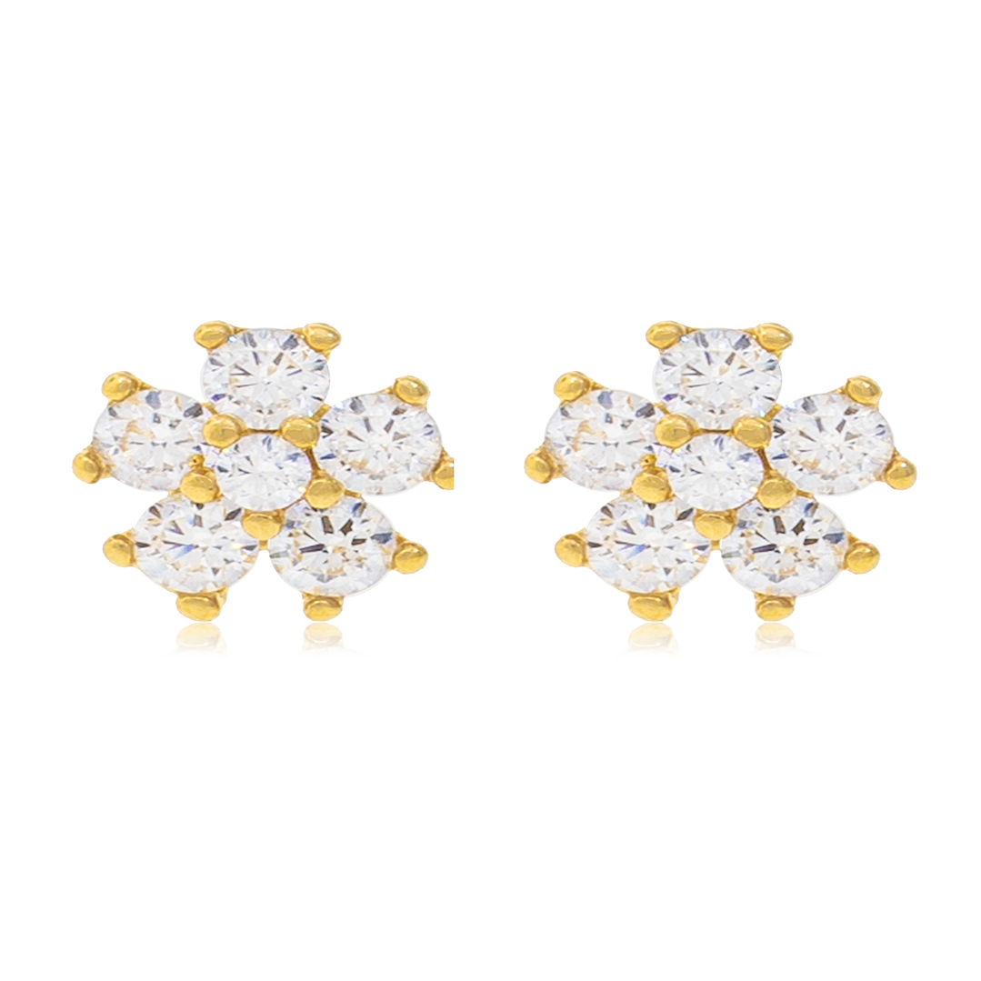 Aros de Oro 18kt Modelo Flor 6 circones 1