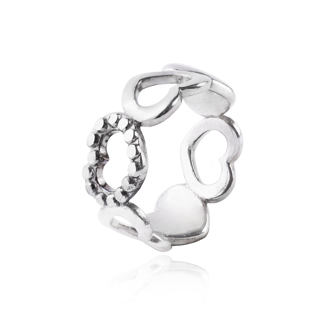 Anillo de Plata Esterlina 925 Corazones Grandes 2 1