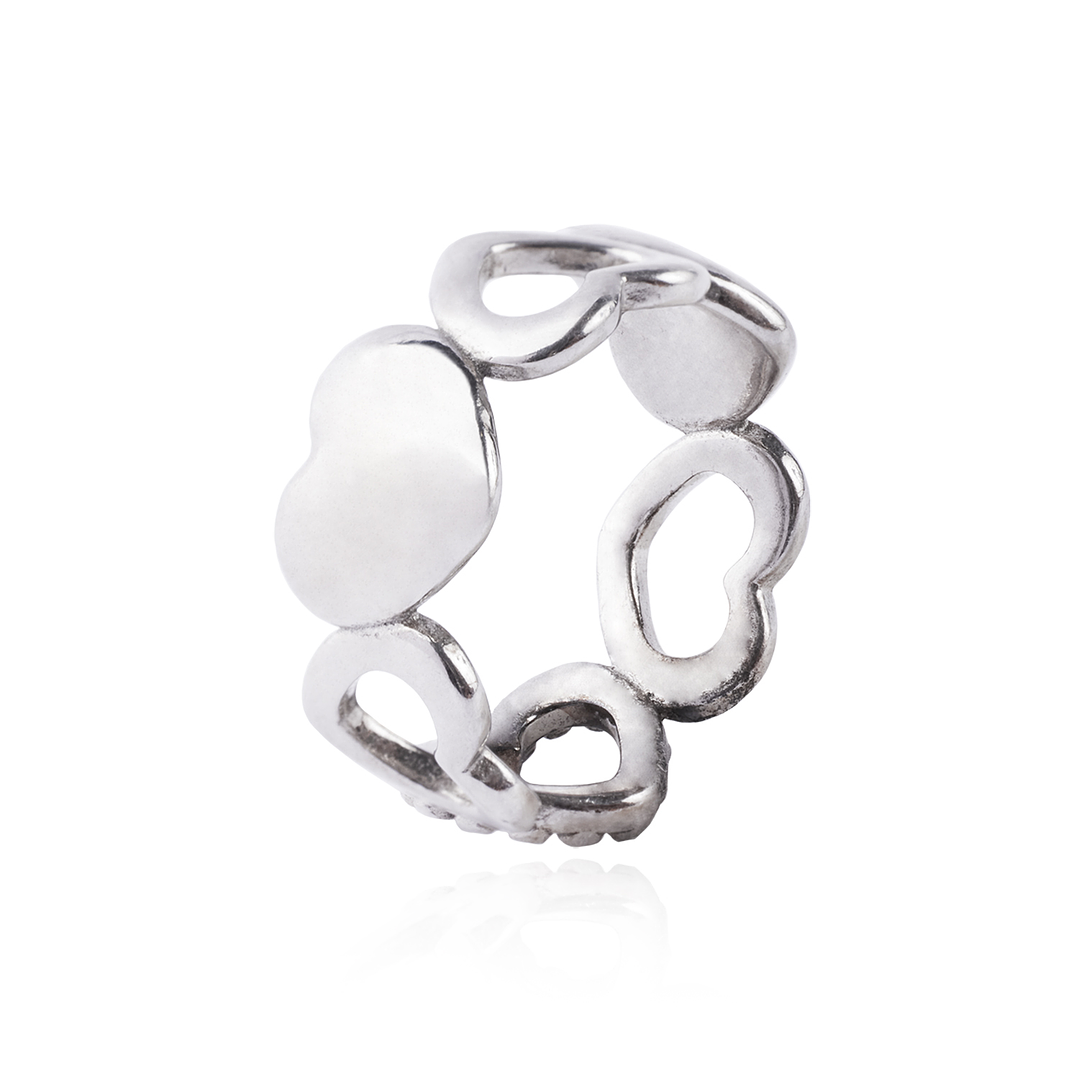 Anillo de Plata Esterlina 925 Corazones Grandes 2 3