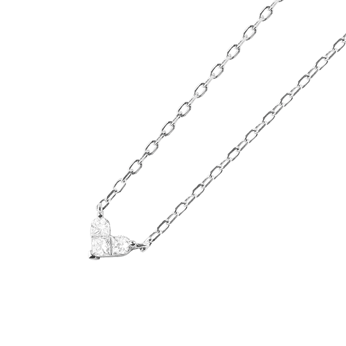 Collar de Oro Blanco 18kt con Diamantes de Corazon 16 Pts Totales SI/H Corte Brillante
