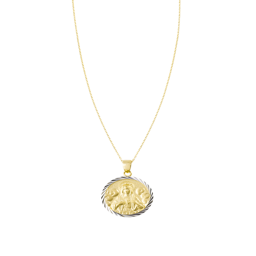 Colgante de Oro 18kt Virgen bisel blanco estriado 2