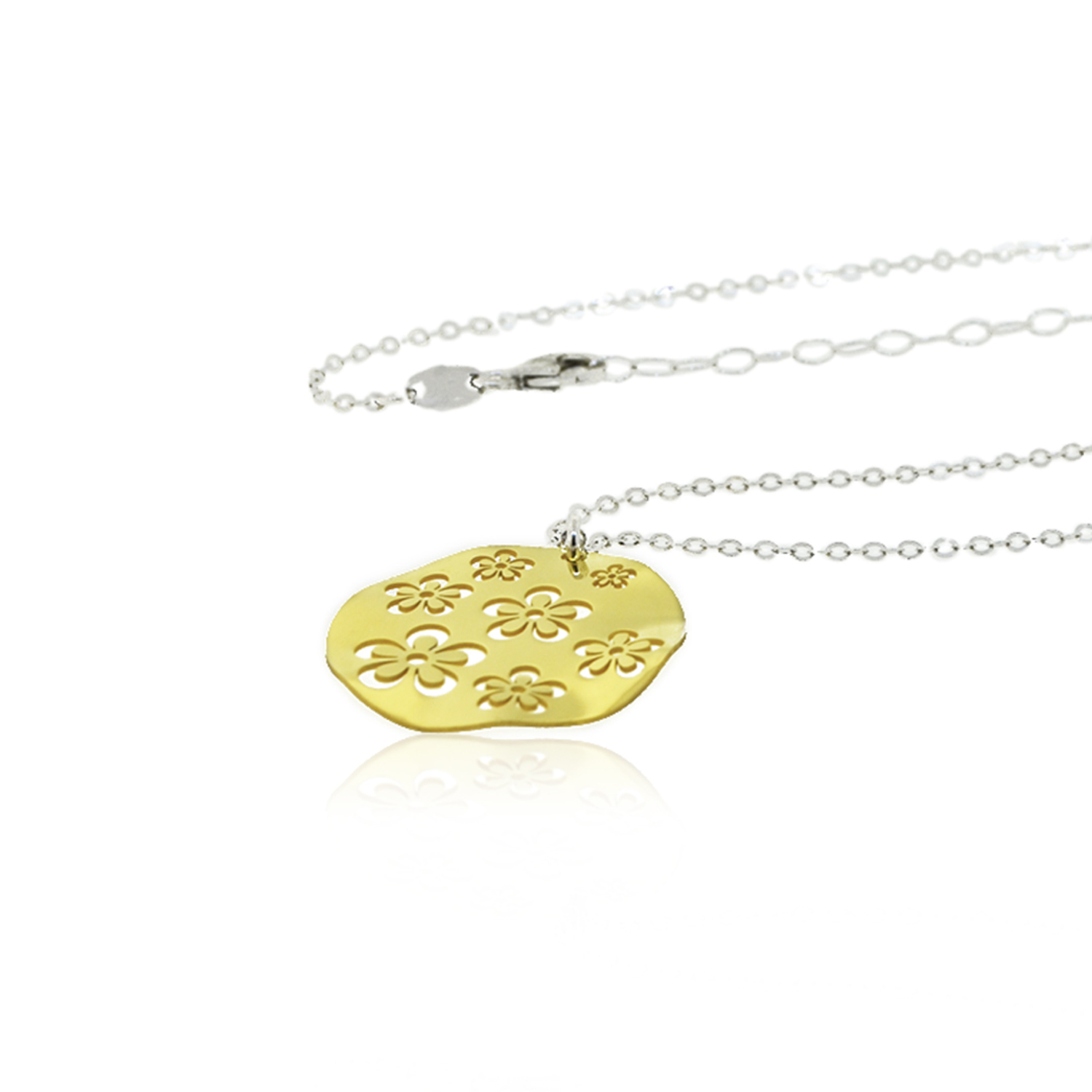 Collar de Plata Esterlina 925 Colgante Flores Revestido en Oro 18kt 2