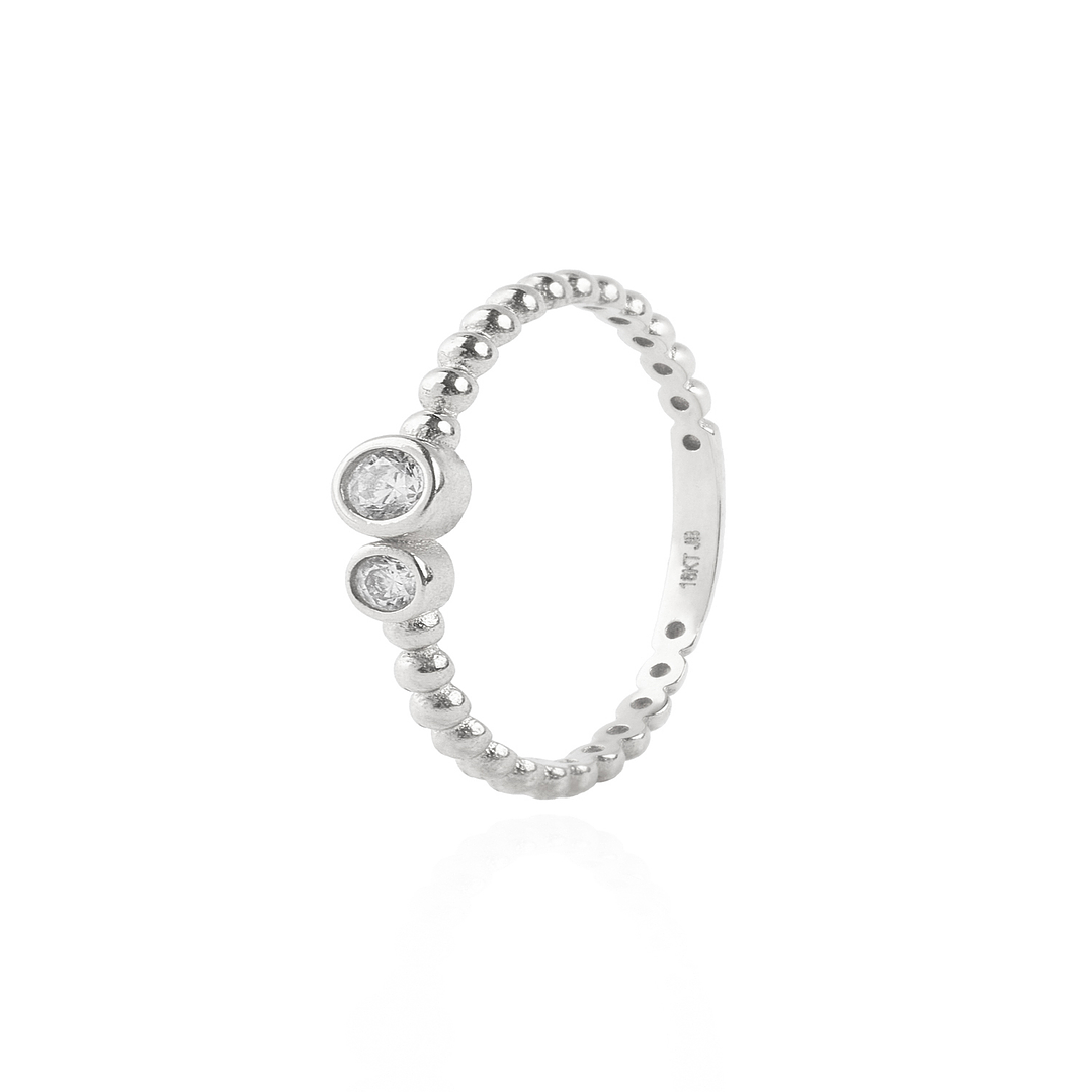 Anillo Compromiso de Oro 18kt Circón bolitas Blanco y Amarillo 2