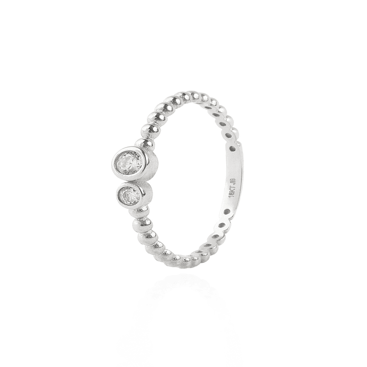 Anillo Compromiso de Oro 18kt Circón bolitas Blanco y Amarillo 2