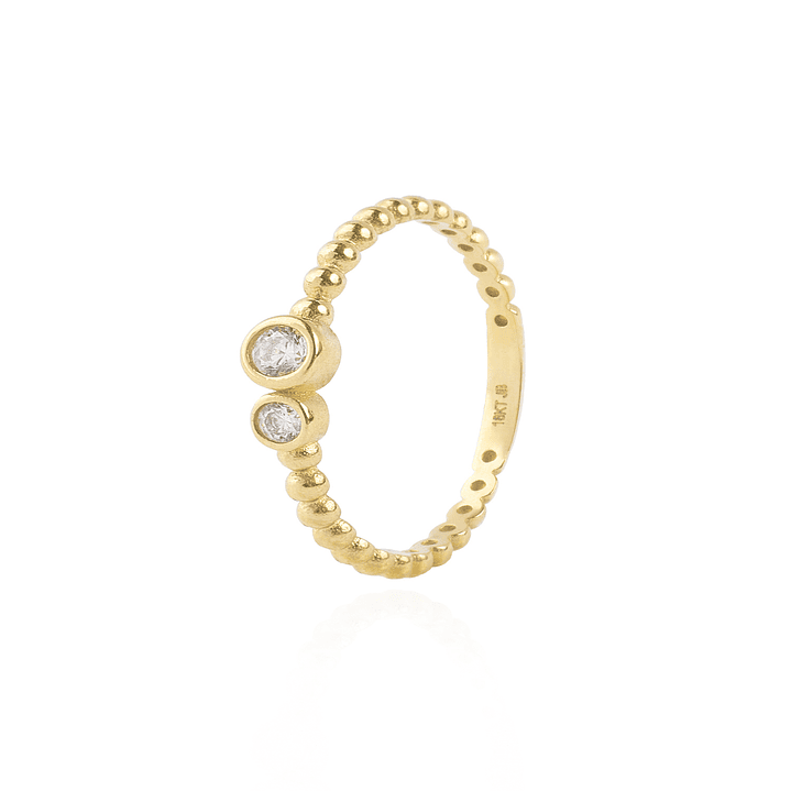 Anillo Compromiso de Oro 18kt Circón bolitas Blanco y Amarillo 3