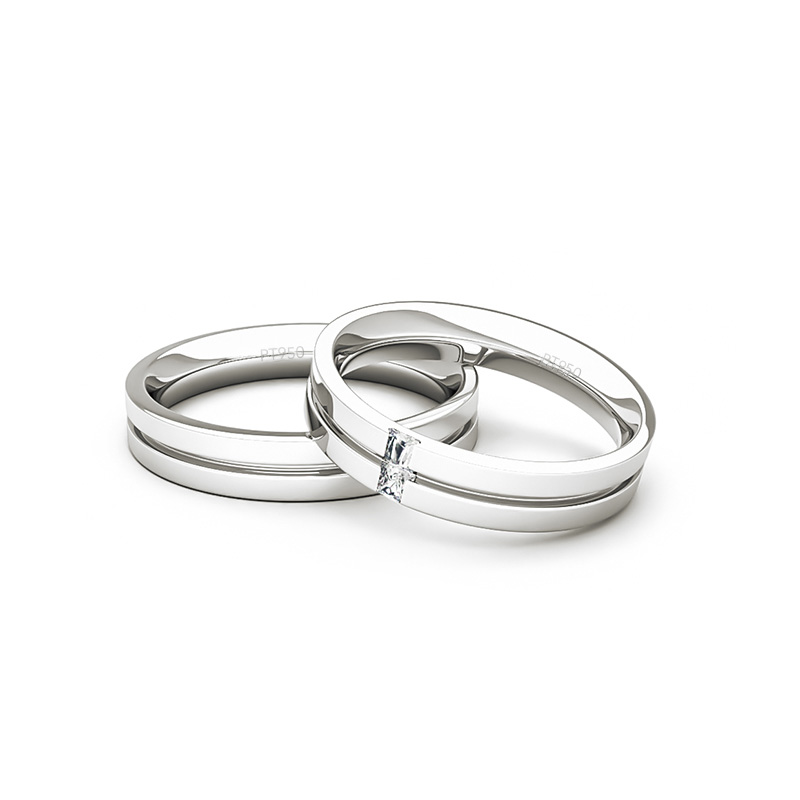 Par Argollas Matrimonio de Platino Neo con 2 Diamantes de 1,7mm 2