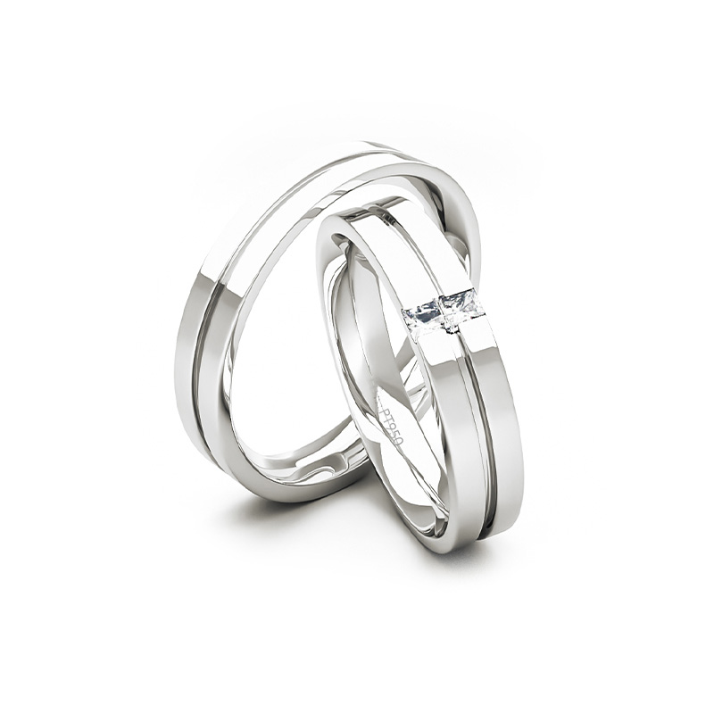 Par Argollas Matrimonio de Platino Neo con 2 Diamantes de 1,7mm 3