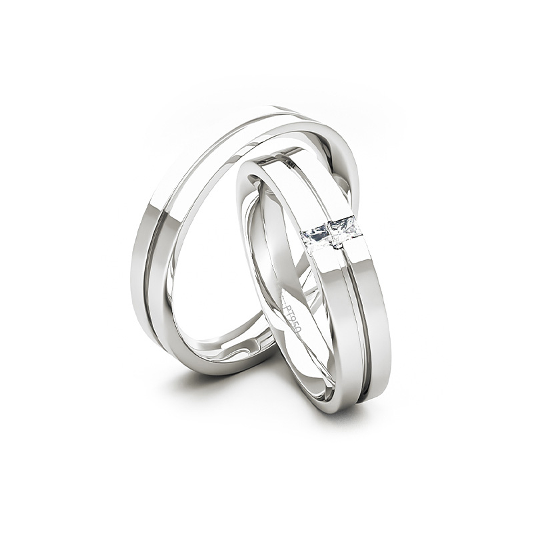 Par Argollas Matrimonio de Platino Neo con 2 Diamantes de 1,7mm 3