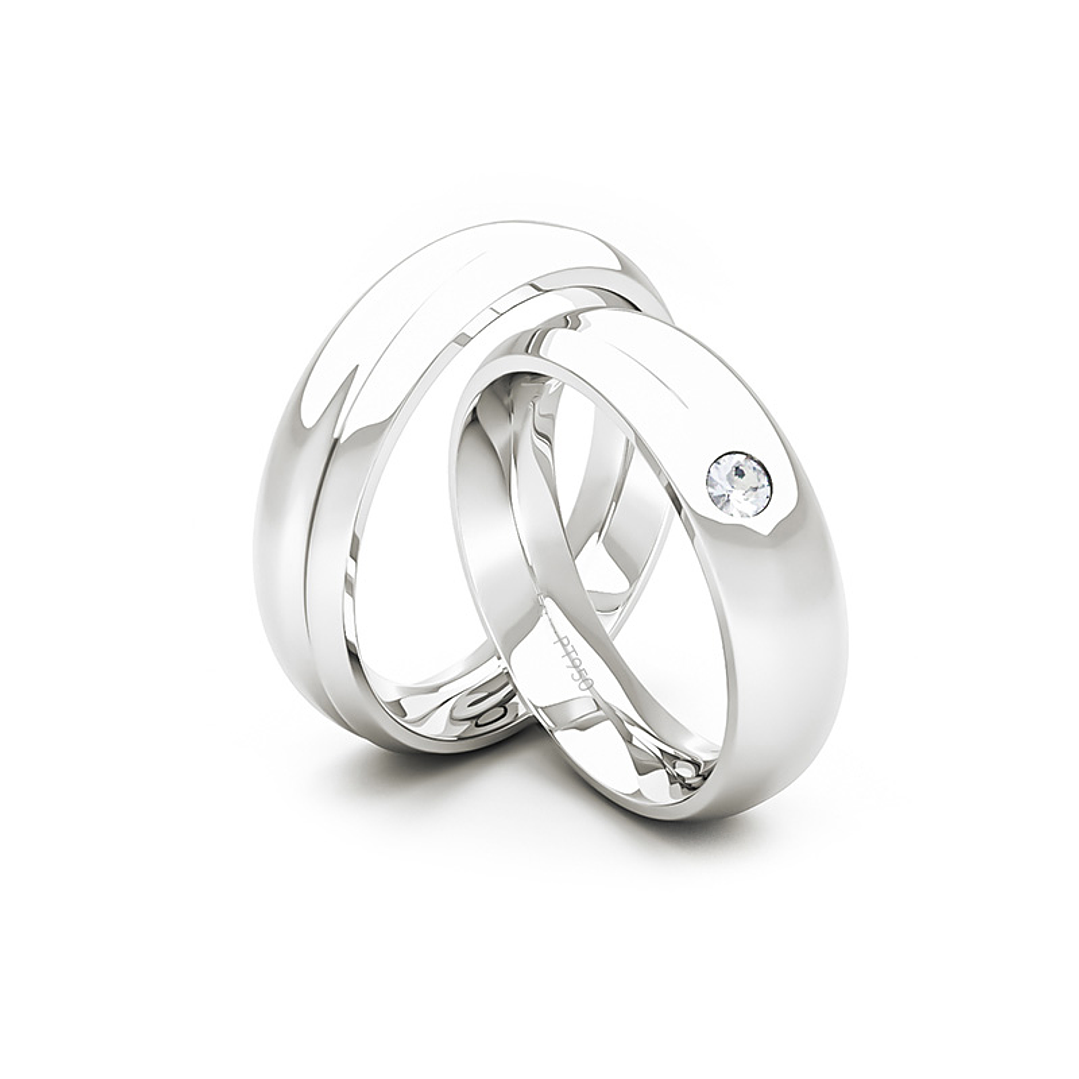 Par Argollas Matrimonio de Platino Cuore 4,5mm con Diamante 3Pts 3