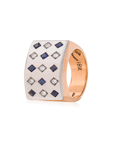 Anillo de Oro Rosado 18kt Modelo Prinsa 07 Diamantes Corte Brillante de 2pts mas 08 Zafiros naturales de 2x2