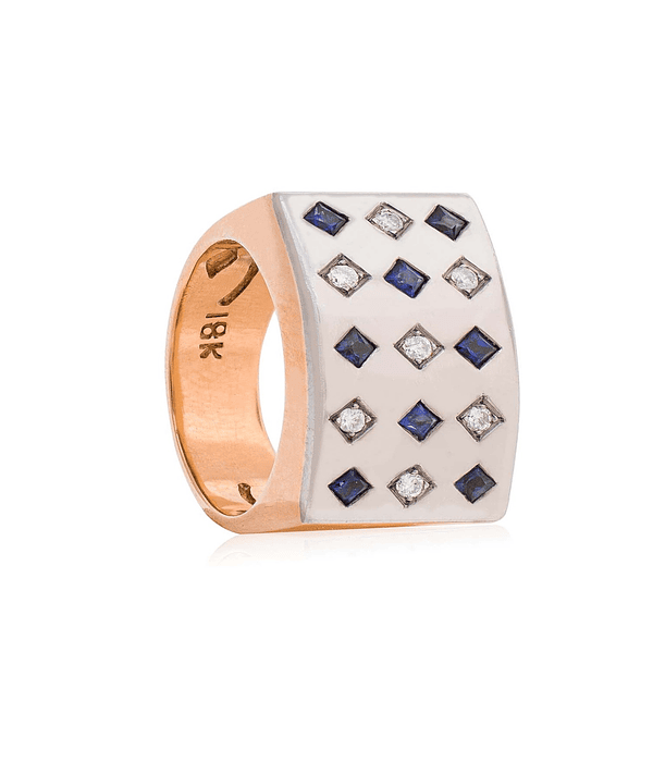 Anillo de Oro Rosado 18kt Modelo Prinsa 07 Diamantes Corte Brillante de 2pts mas 08 Zafiros naturales de 2x2
