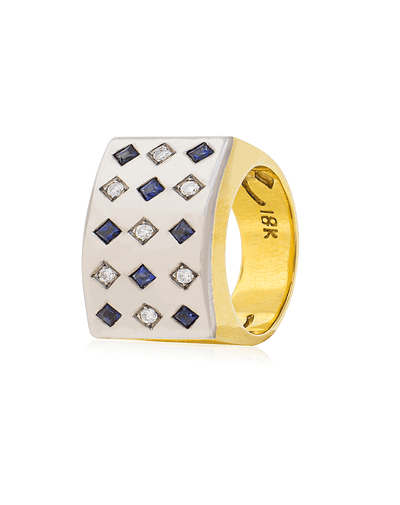 Anillo de Oro Amarillo 18kt Modelo Prinsa 07 Diamantes Corte Brillante de 2pts mas 08 Zafiros naturales de 2x2