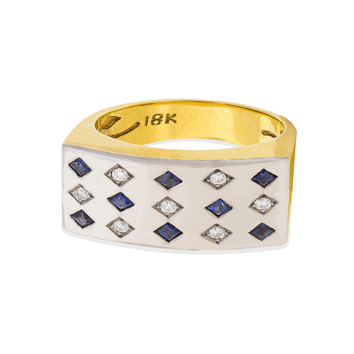 Anillo Oro Amarillo 18kt Modelo Prinsa 7 Diamantes 2pts 8 Zafiros 2pts 2