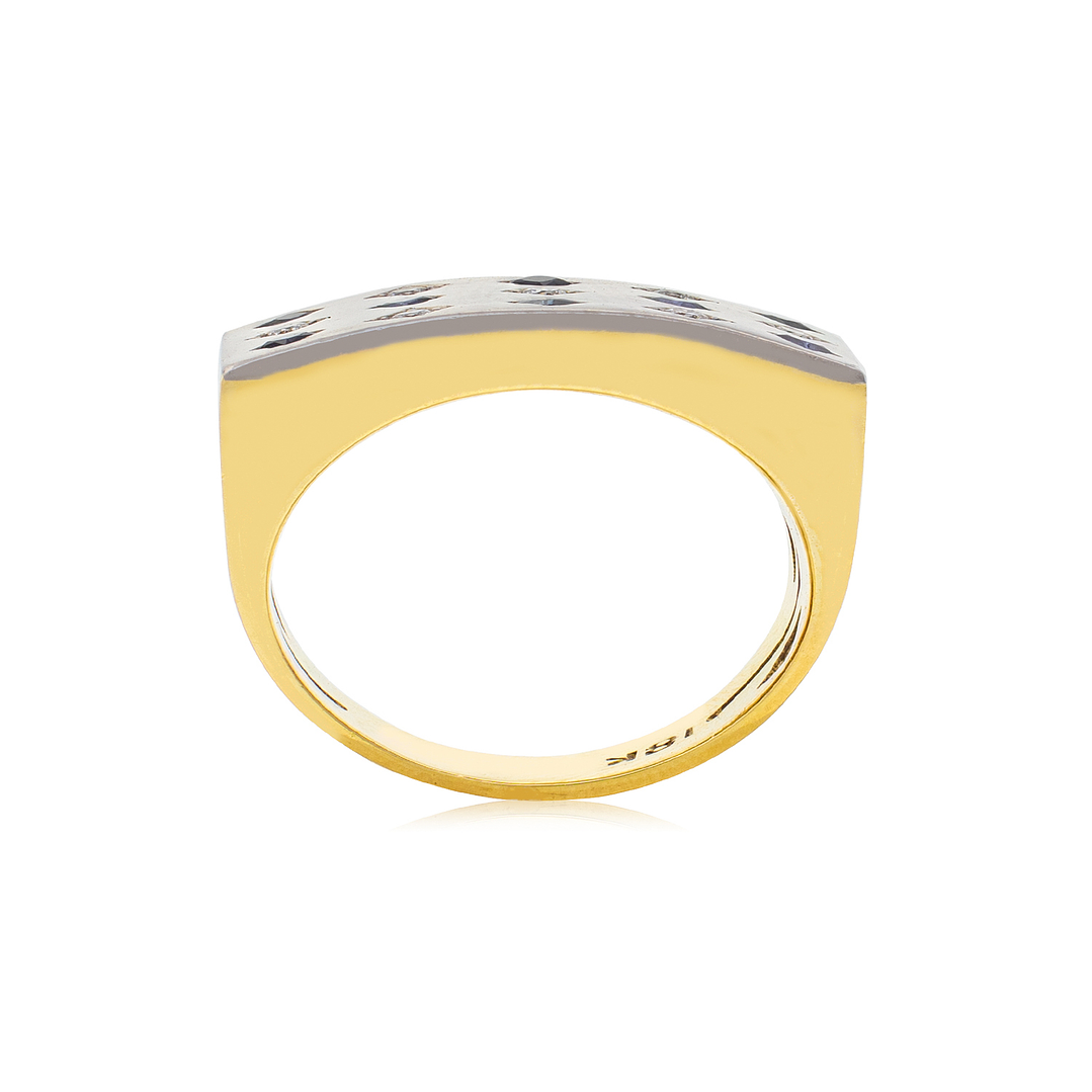 Anillo Oro Amarillo 18kt Modelo Prinsa 7 Diamantes 2pts 8 Zafiros 2pts 3