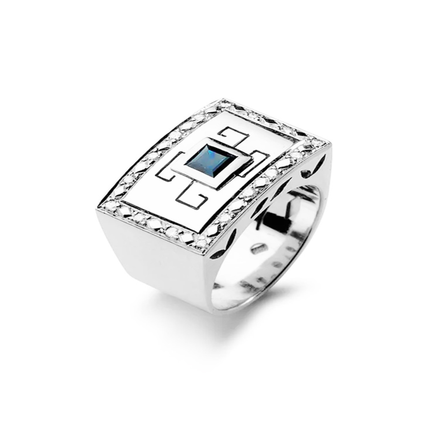 Anillo Platino 950 Modelo Tezca 16 Diamantes 1pts y Zafiro 3x3 1
