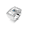 Anillo de Platino 950 Modelo Tezca con 16 Diamantes Corte Brillante de 1pts mas Zafiro central de 3x3