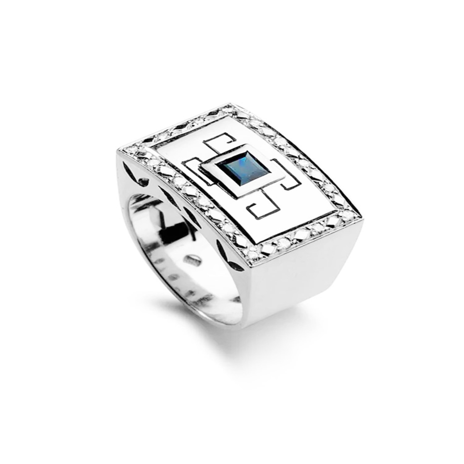 Anillo Platino 950 Modelo Tezca 16 Diamantes 1pts y Zafiro 3x3 2