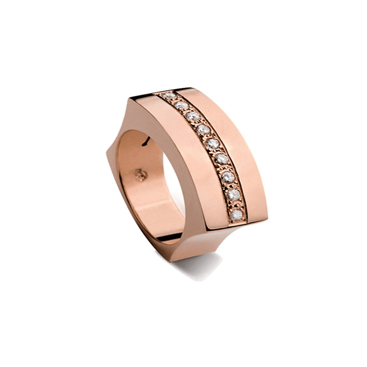 Anillo Oro Rosado 18kt Modelo Curv 9 Diamantes 2pts 2