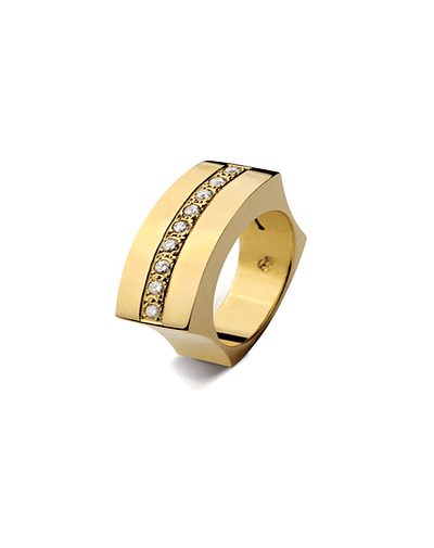 Anillo de Oro Amarillo 18kt Modelo Curv con 09 Diamantes Corte Brillante de 2pts