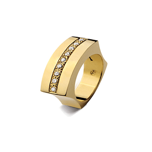 Anillo de Oro Amarillo 18kt Modelo Curv con 09 Diamantes Corte Brillante de 2pts