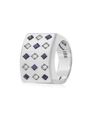 Anillo de Oro Blanco 18kt Modelo Prinsa 07 Diamantes Corte Brillante de 2pts mas 08 Zafiros naturales de 2x2