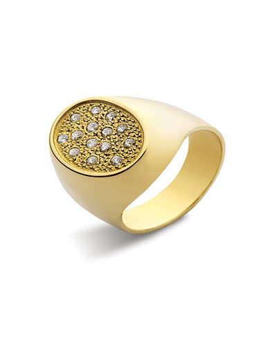 Anillo de Oro Amarillo 18kt Modelo Oval con 14 Diamantes Corte Brillante de 1pts