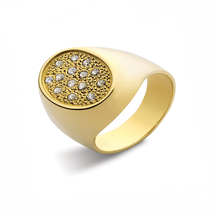 Anillo de Oro Amarillo 18kt Modelo Oval con 14 Diamantes Corte Brillante de 1pts