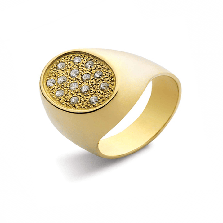 Anillo de Oro Amarillo 18kt Modelo Oval con 14 Diamantes Corte Brillante de 1pts 1