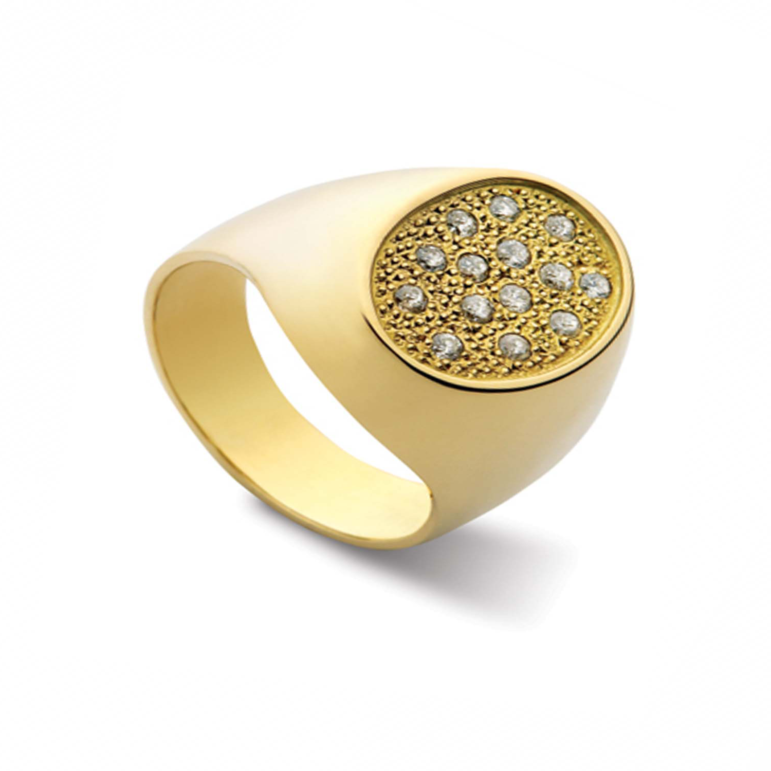 Anillo de Oro Amarillo 18kt Modelo Oval con 14 Diamantes Corte Brillante de 1pts 2