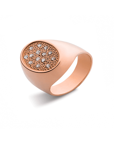 Anillo de Oro Rosado 18kt Modelo Oval con 14 Diamantes Corte Brillante de 1pts