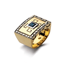 Anillo de Oro Amarillo 18kt Modelo Tezca con 16 Diamantes Corte Brillante de 1pts mas Zafiro central de 3x3