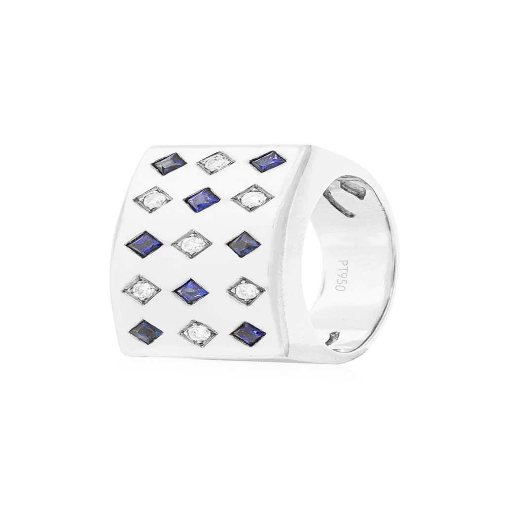 Anillo Platino 950 Modelo Prinsa 7 Diamantes 2pts 8 Zafiros 2 pts 1