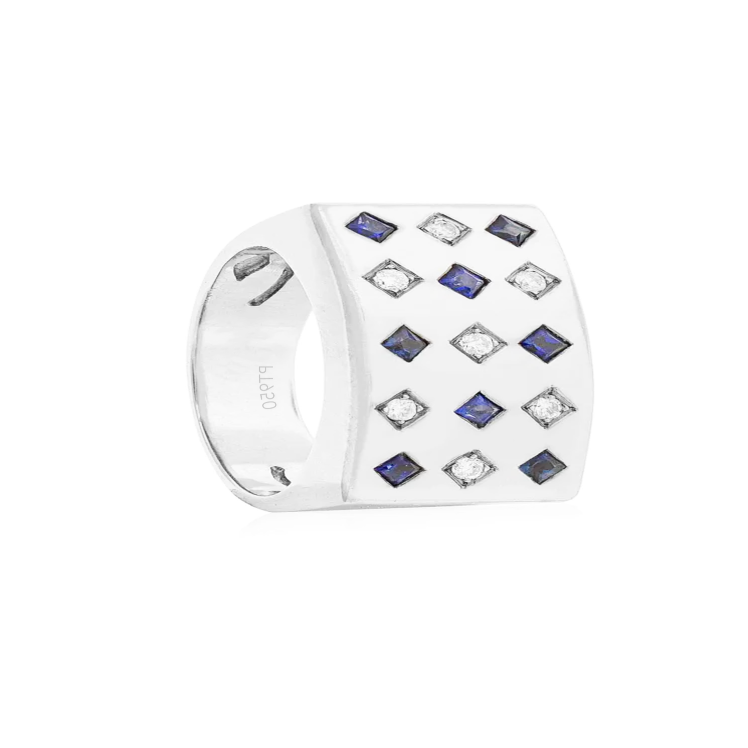 Anillo Platino 950 Modelo Prinsa 7 Diamantes 2pts 8 Zafiros 2 pts 2