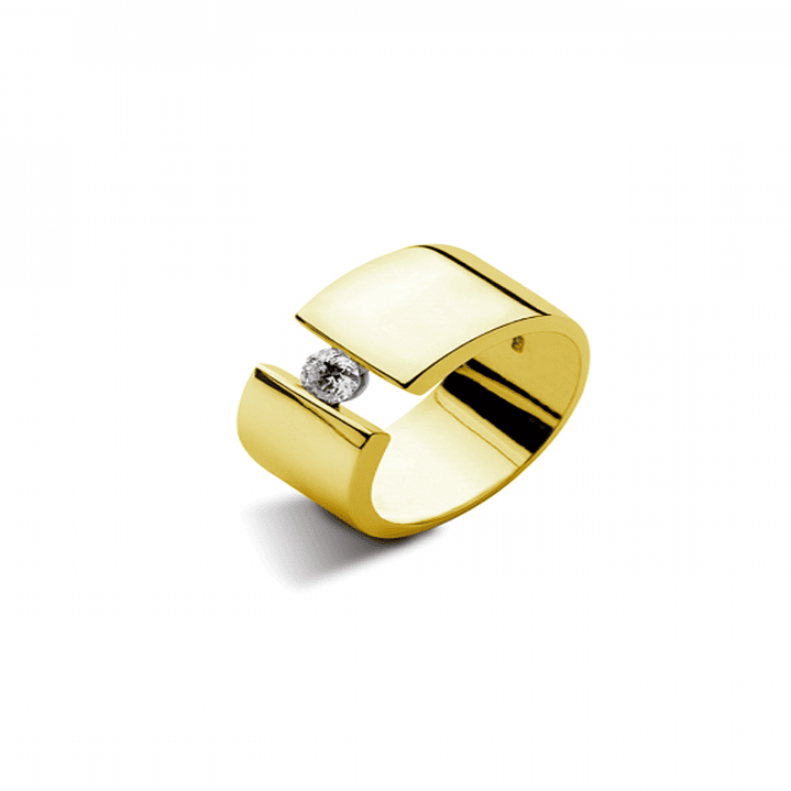 Anillo de Oro Amarillo 18kt Modelo Voler con 01 Diamante Corte Brillante Solitario de 10pts 1