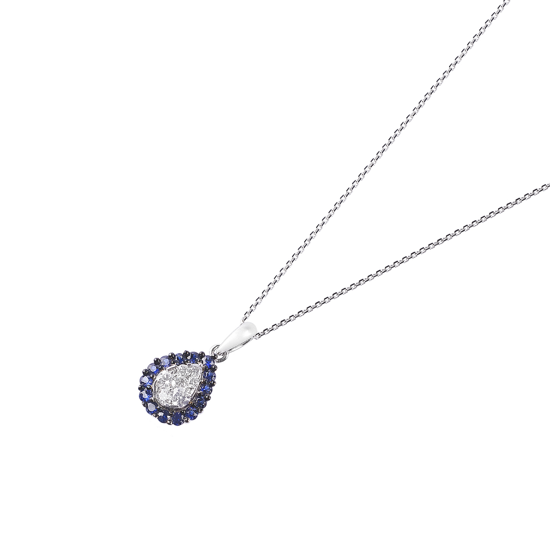 Colgante Oro Blanco 18kt Diamantes 22Pts y Zafiro 32Pts 2