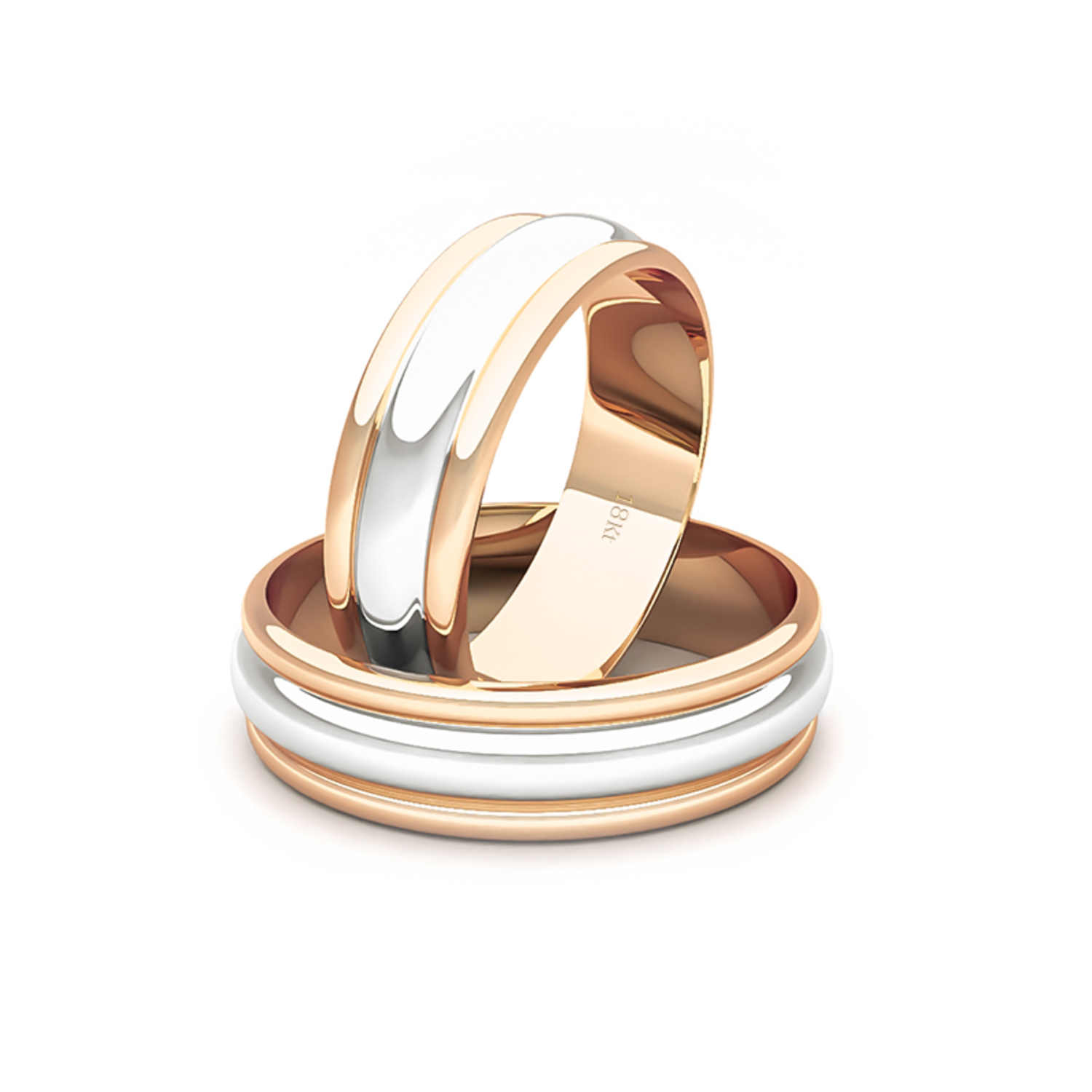 Par Argollas Matrimonio Bicolor de Oro Miel y Blanco 18kt Modelo KZ 5,5mm 1