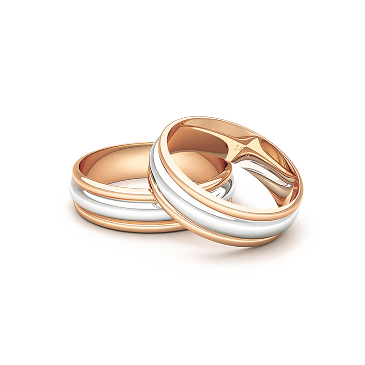 Par Argollas Matrimonio Bicolor de Oro Miel y Blanco 18kt Modelo KZ 5,5mm 2