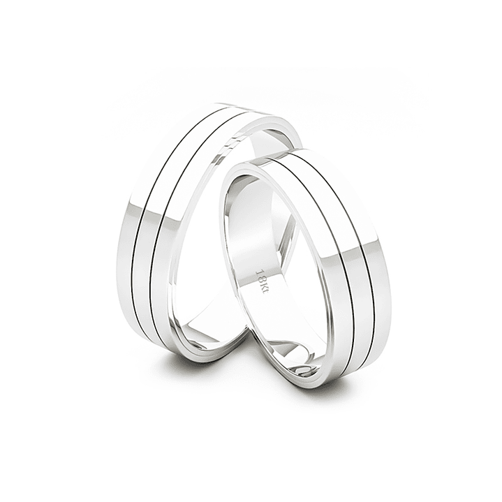 Par Argollas Matrimonio de Oro Blanco 18kt Modelo Royal 5,0mm 3