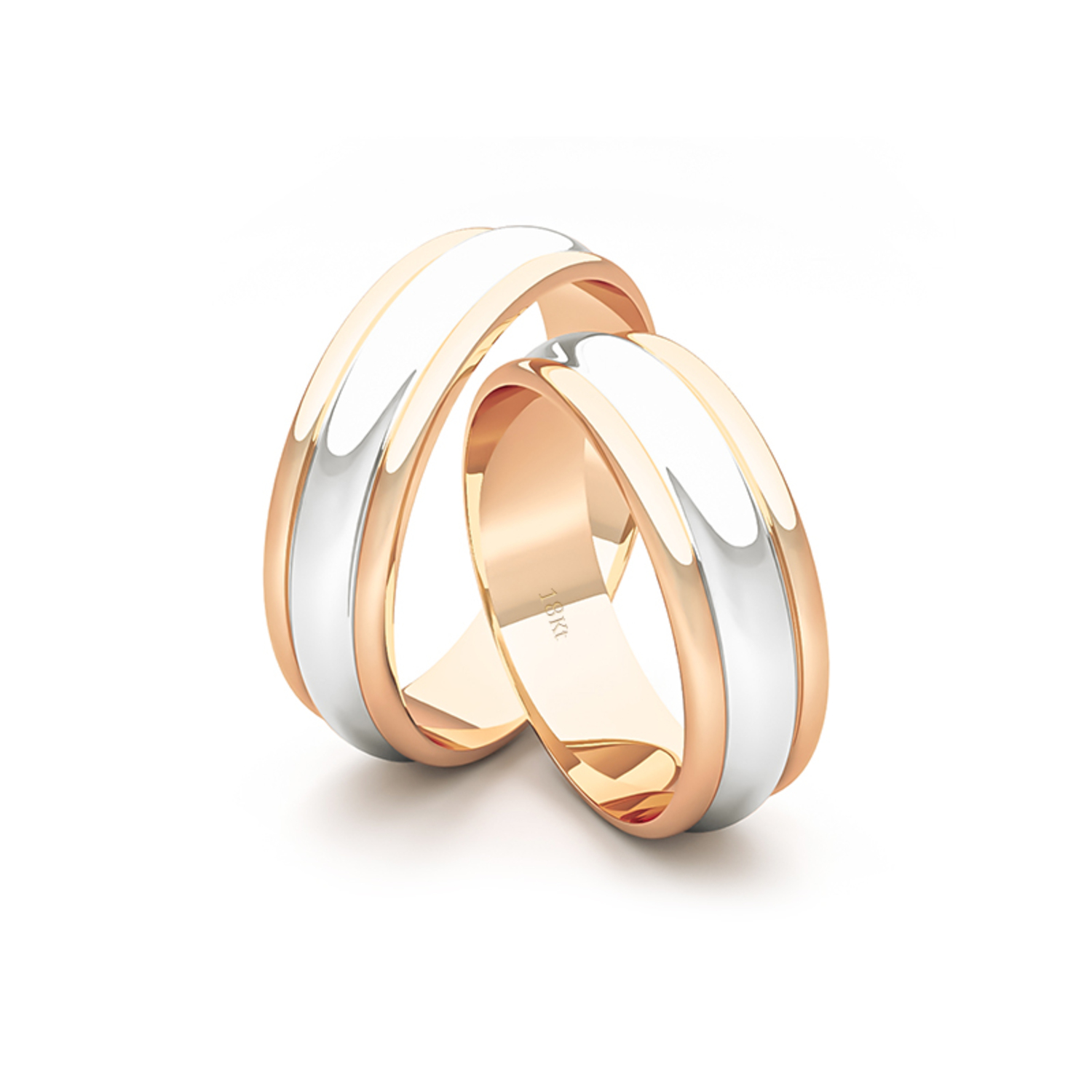 Par Argollas Matrimonio Bicolor de Oro Miel y Blanco 18kt Modelo KZ 5,5mm 3