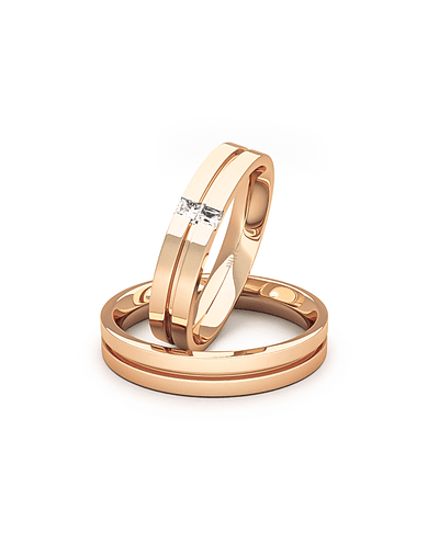 Par de Argollas de Oro Miel 18kt con 2 Diamantes de 1,7x1,7mm Corte Princesa Modelo Neo