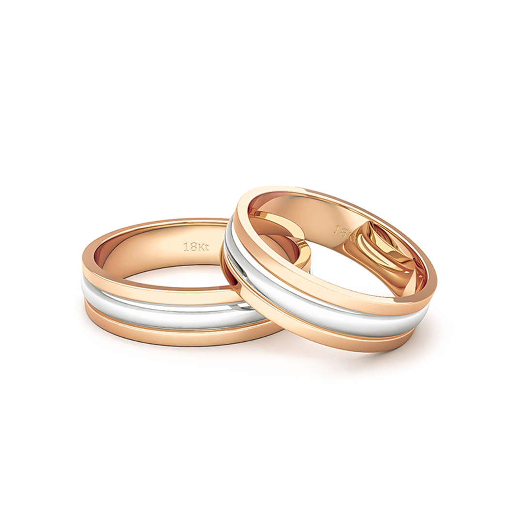 Par Argollas Matrimonio Bicolor de Oro Miel y Blanco 18kt Modelo Prince 5,0mm 2