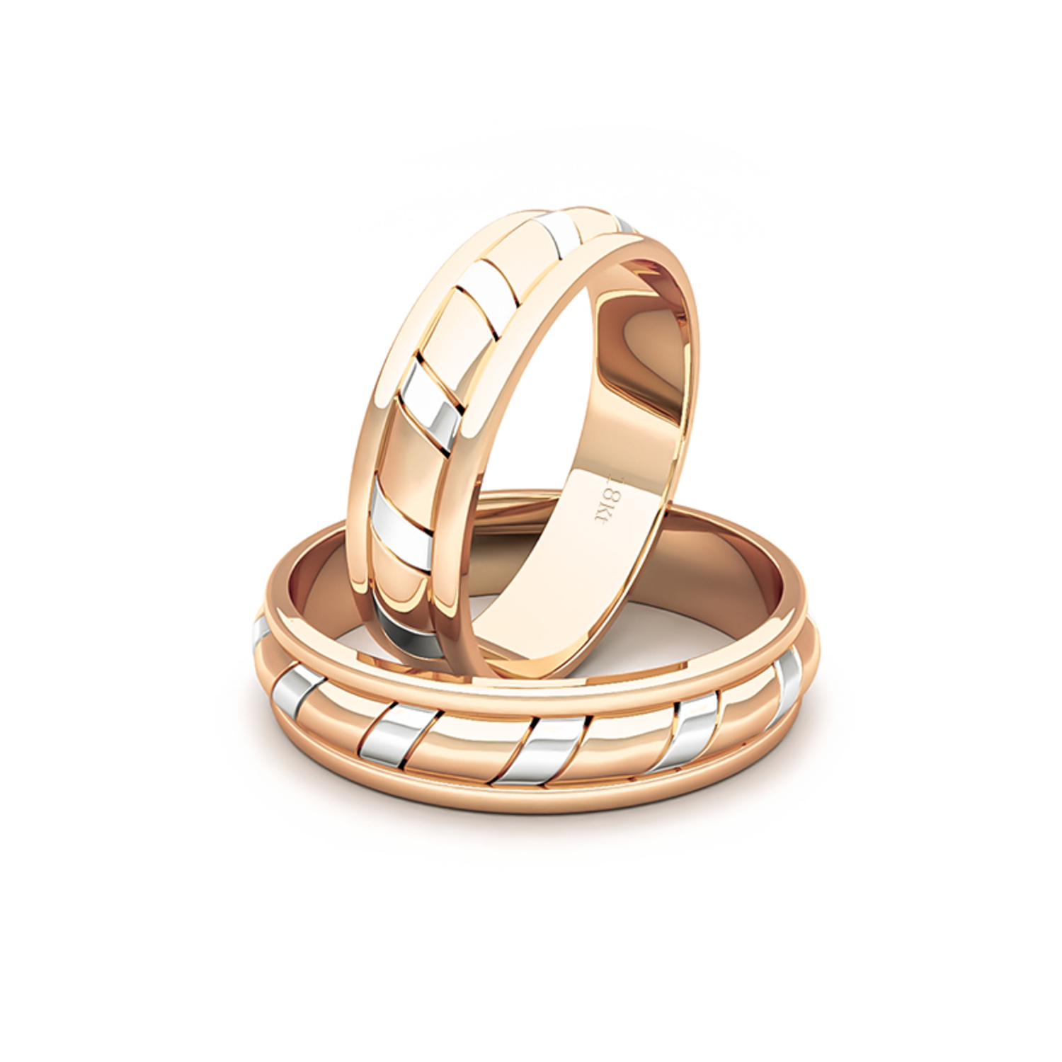 Par Argollas Matrimonio Bicolor de Oro Miel y Blanco 18kt Modelo King 5,0mm 1