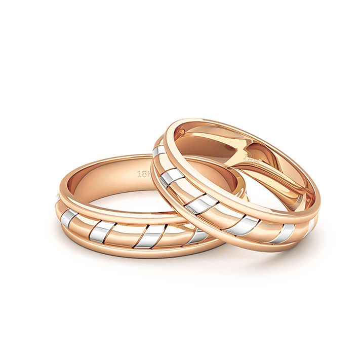 Par Argollas Matrimonio Bicolor de Oro Miel y Blanco 18kt Modelo King 5,0mm 2