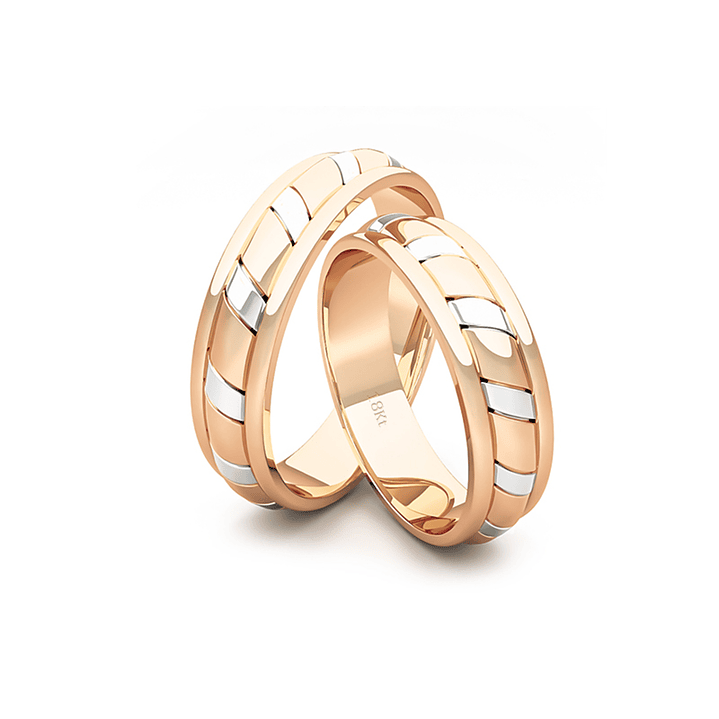 Par Argollas Matrimonio Bicolor de Oro Miel y Blanco 18kt Modelo King 5,0mm 3