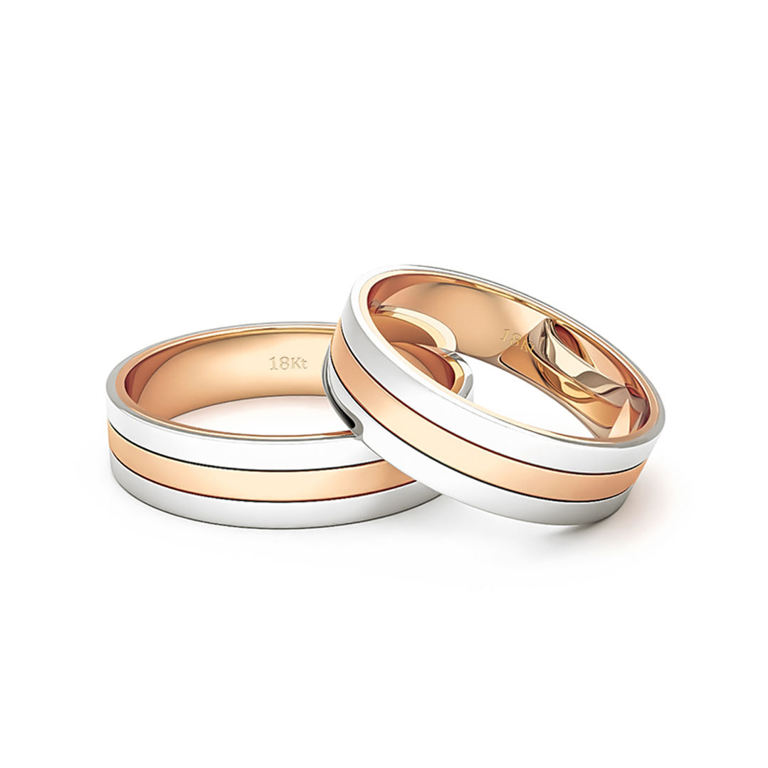 Par Argollas Matrimonio de Oro 18kt Miel y Blanco Royal 5,0mm 2