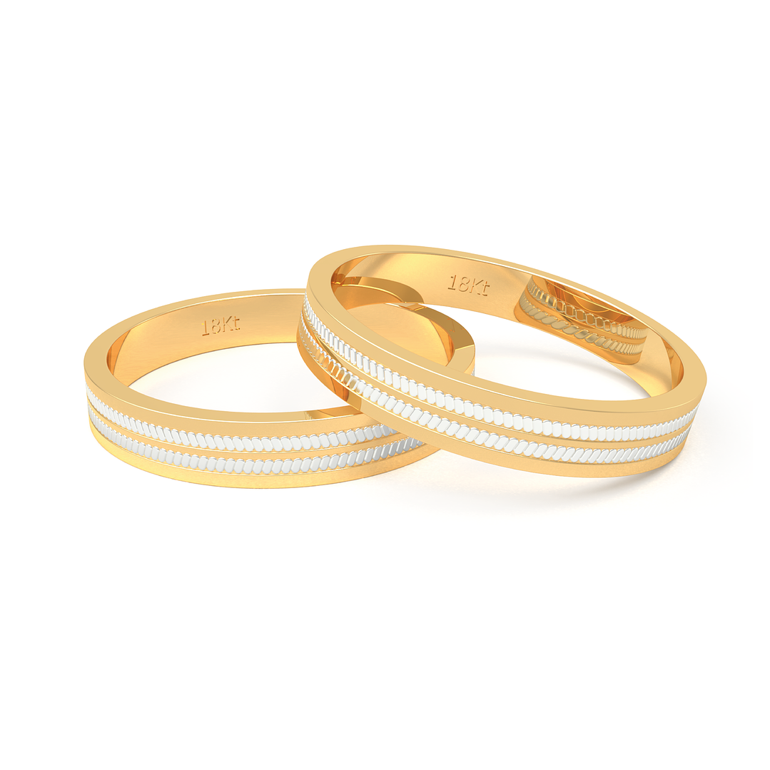 Par Argollas Matrimonio de Oro Amarillo y Blanco 18kt Treccia 5,0mm 2