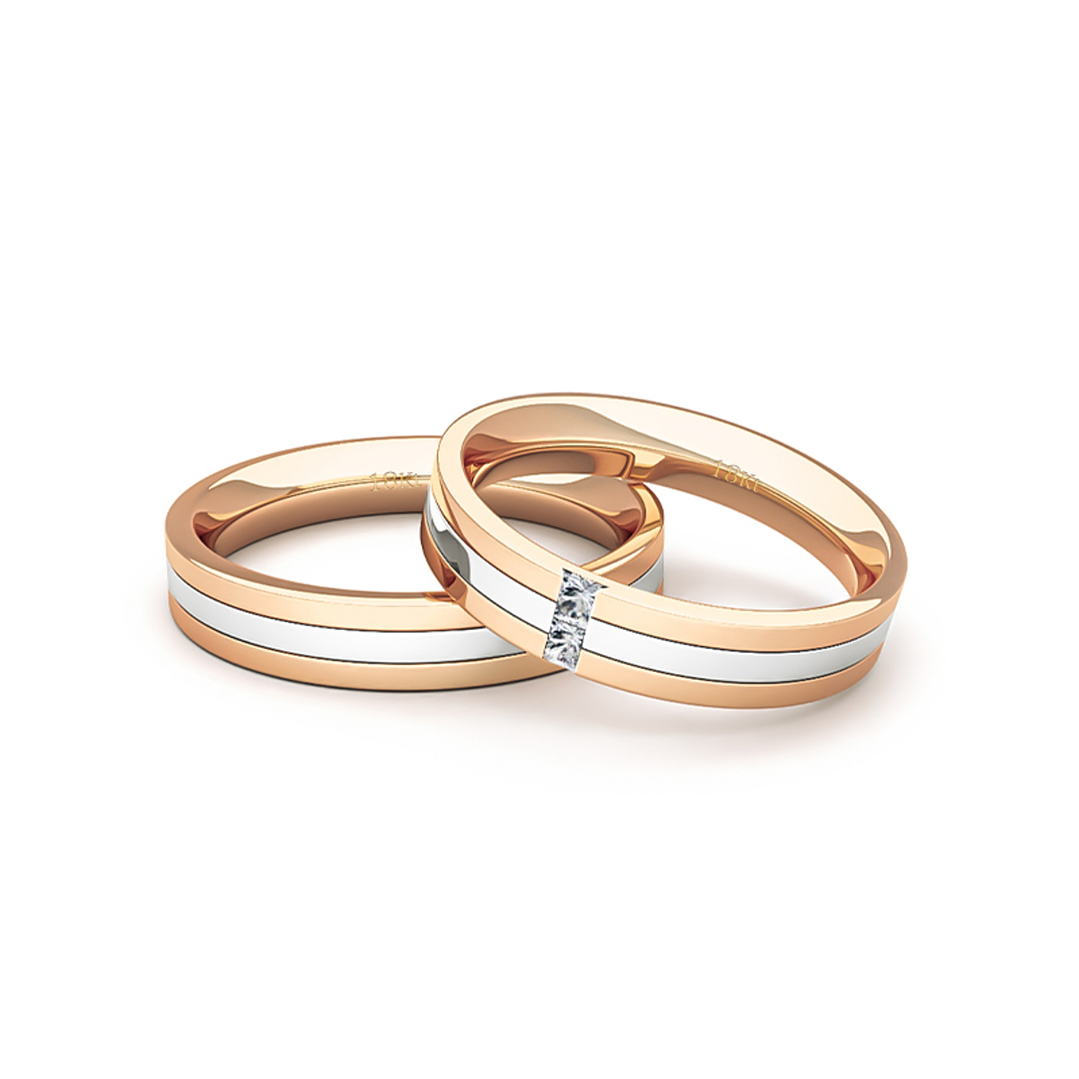 Par Argollas Matrimonio de Oro Miel y Blanco 18kt Vita 2 Diamantes de 1,7 2